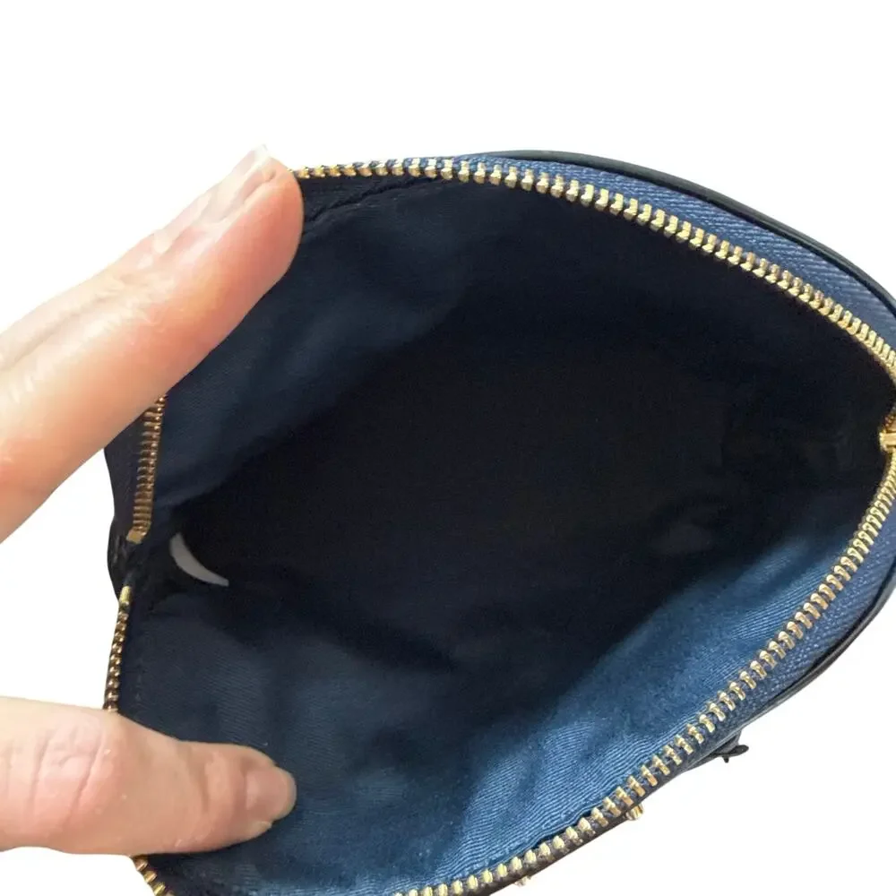 NWT Coach Leather Bow Detail Zipper Cosmetic Case Pouch Navy